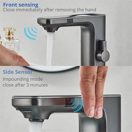 Faucet/Tap,Smart LCD Sensor Basin Faucet, Digital Display Screen Hot and Cold Water Mixer Tap, Brass Deck Mounted Touchless Bathroom Sink Faucet, (Gunmental Grey)