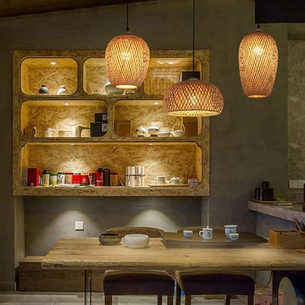 Handcrafted Bamboo Pendant Light Set – 3-Piece Natural Rattan Hanging Lamps