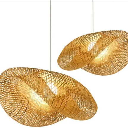 Creative Hand Woven Bamboo Pendant Lamp Shell Shape Bamboo Chandelier Ceiling Light Natural Bamboo Chandelier for Bedroom, Living Room, Tea Room (50CM)