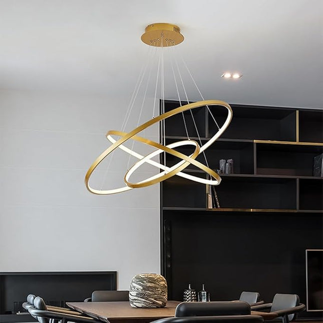 Modern Orbit Ring Chandelier – Gold LED Ceiling Pendant Light for Dining & Living Room