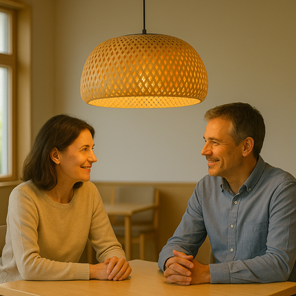 Natural Bamboo Pendant Light – Handwoven Rattan Ceiling Lamp