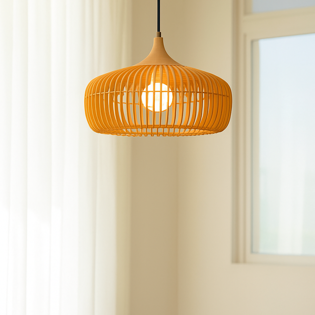 Natural Bamboo Pendant Light – Modern Handmade Ceiling Lamp for Dining, Living Room, or Café