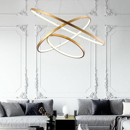 Modern Orbit Ring Chandelier – Gold LED Ceiling Pendant Light for Dining & Living Room