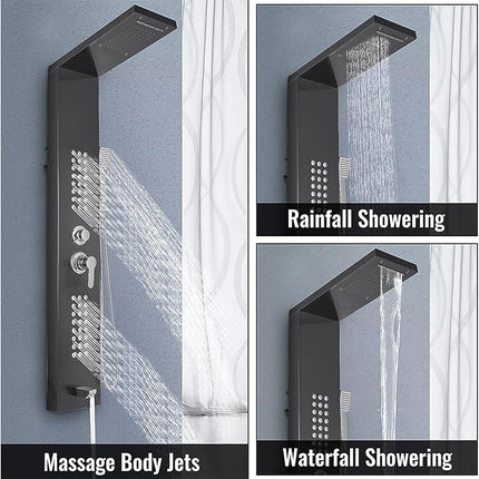 Brushed Nickel Shower System Stainless Steel Shower Panel Tower System 5 In 1 Shower Column Overhead Shower Rain Shower Column Steel Hydromassage Waterfall Hand Shower Rustproof and Durable