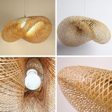Creative Hand Woven Bamboo Pendant Lamp Shell Shape Bamboo Chandelier Ceiling Light Natural Bamboo Chandelier for Bedroom, Living Room, Tea Room (50CM)