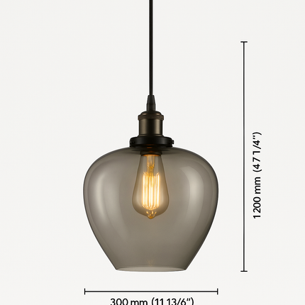 Modern Apple Shape Smoke Glass Pendant Light (2Pcs Pack) – Elegant Hanging Lamp with Edison Bulb for Bedroom, Living Room, or Hotel Decor (200MM, 250MM, 300MM)