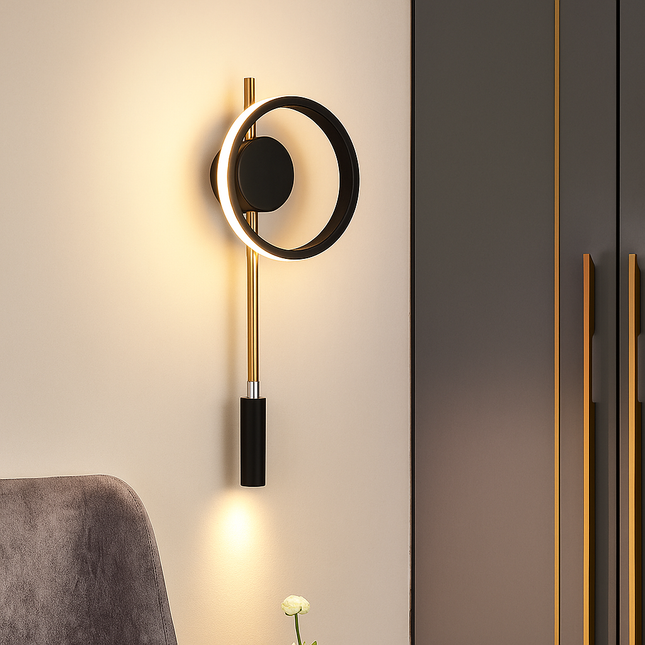 Modern Black & Gold LED Wall Light (2pcs Pack) – Dual Head Design for Bedroom & Hotel Interiors
