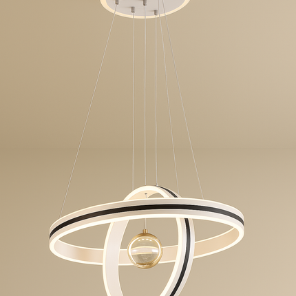 Futuristic LED Pendant Light with Dual Rings & Globe