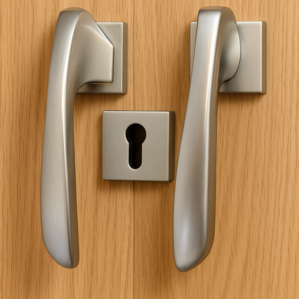 Modern Zinc Alloy Door Handle Set with Keyhole | (2Pcs Pack) Brushed Finish | Full Set
