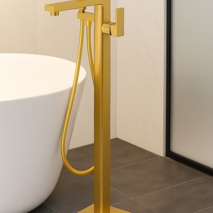 Luxury Freestanding Bathtub Faucet with Hand Shower – Modern Floor Mount Tap