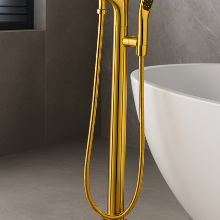 Modern Freestanding Bathtub Faucet with Hand Shower – Floor Mounted Mixer Tap