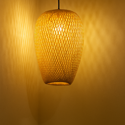 Natural Bamboo Pendant Light – Handwoven Rattan Ceiling Lamp