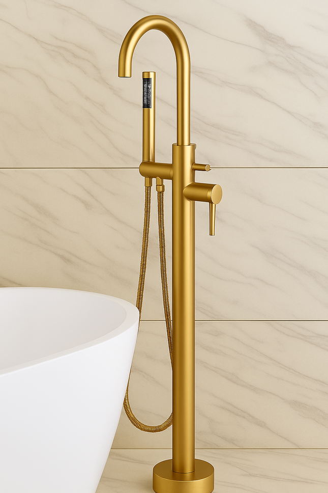 Bathtub Faucet with Hand Shower – Modern Floor-Mounted Design
