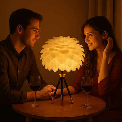 Feather Table Lamp – Soft Glow with Elegant Golden Tripod Base for Cozy Spaces