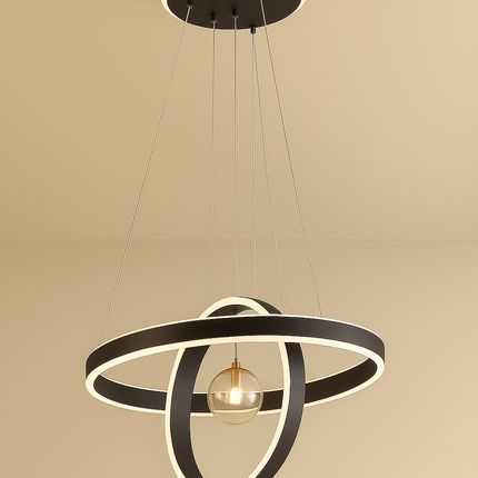 Futuristic LED Pendant Light with Dual Rings & Globe