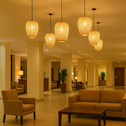 Natural Bamboo Pendant Light – Handwoven Rattan Ceiling Lamp