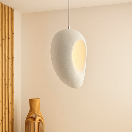 Modern Oval Pendant Light – Minimalist Textured White Ceiling Lamp for Living Room, Corner Lighting, or TV Area | Soft Ambient Glow | E27 Bulb Compatible