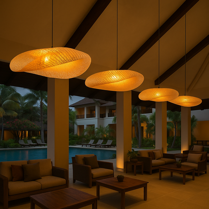 Modern Handwoven Bamboo Pendant Light – Sculptural Rattan Ceiling Lamp (60 CM Width)