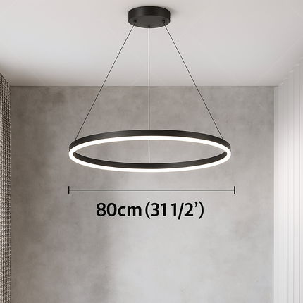 Modern Circular LED Pendant Light – Black Ring Design with Remote