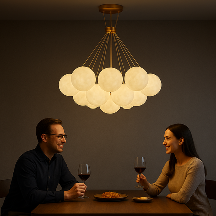 Modern Chandelier – Luxury Gold Ceiling Light with Frosted Glass Globes for Living Room, Dining Area & Interior Decor