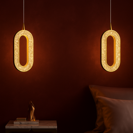 Modern Oval Crystal Pendant Light (2pcs Pack) – Warm Glow Hanging Light for Bedroom or Living Room