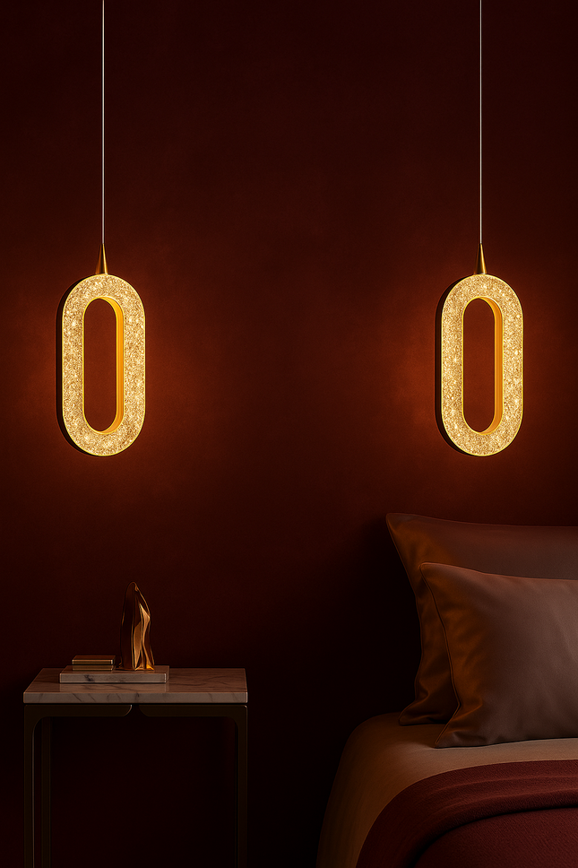 Modern Oval Crystal Pendant Light (2pcs Pack) – Warm Glow Hanging Light for Bedroom or Living Room