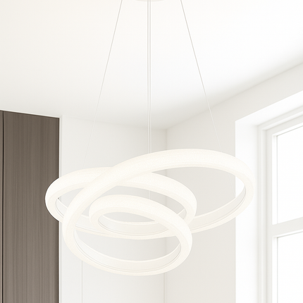 Modern Crystal LED Ring Chandelier – 3-Color Dimmable Pendant Light in Silver Finish for Dining Room, Living Room, and Foyer