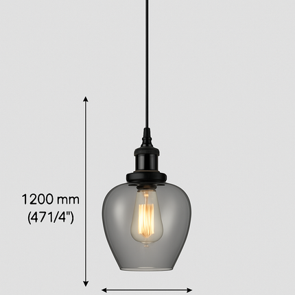Modern Apple Shape Smoke Glass Pendant Light (2Pcs Pack) – Elegant Hanging Lamp with Edison Bulb for Bedroom, Living Room, or Hotel Decor (200MM, 250MM, 300MM)
