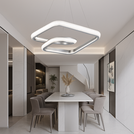 Modern LED Geometric Pendant Light – Intertwined Loop Chandelier in White/Silver/Gold Finish for Dining Room or Living Space