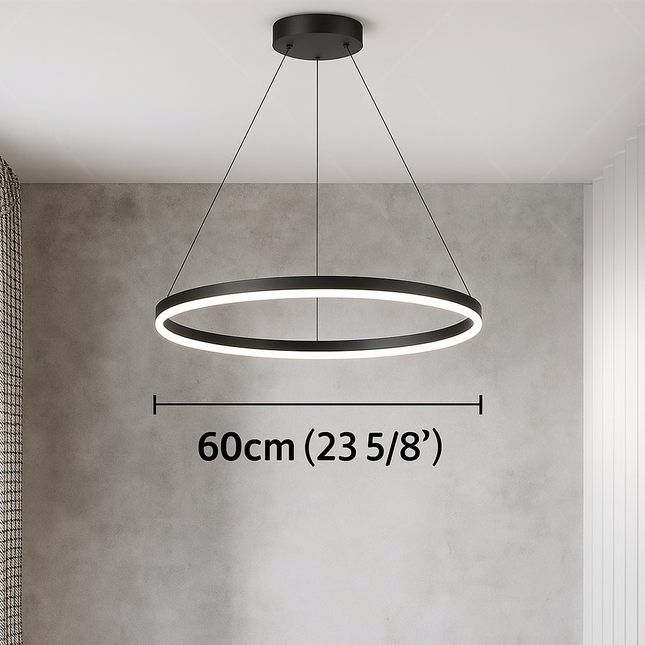 Modern Circular LED Pendant Light – Black Ring Design with Remote