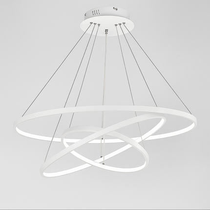 Modern 3-Ring White LED Chandelier Light with Remote – Luxury Pendant for Hotels, Living Rooms & Dining Areas