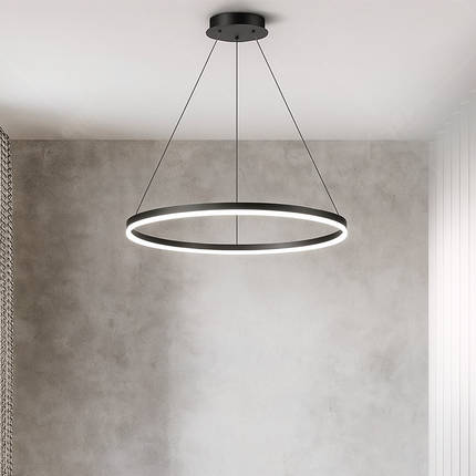 Modern Circular LED Pendant Light – Black Ring Design with Remote
