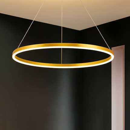 Modern Gold Ring LED Pendant Light with Remote