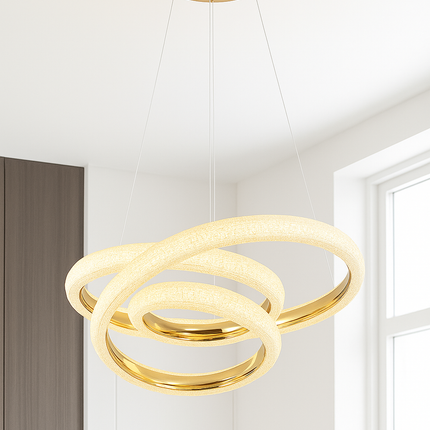 Modern Crystal LED Ring Chandelier – 3-Color Dimmable Pendant Light in Silver Finish for Dining Room, Living Room, and Foyer