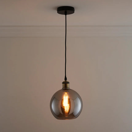1 light Hanging Glass Ceiling Pendant (2pcs Pack) with Filament Bulb 3 Colors Available Amber, Smokey Grey and Clear