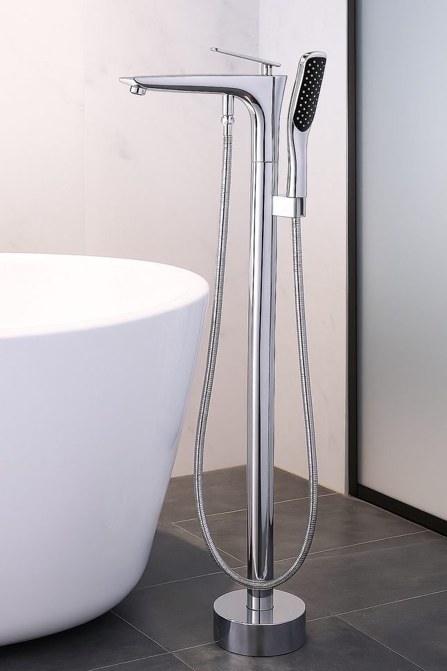 Modern Freestanding Bathtub Faucet with Hand Shower – Floor Mounted Mixer Tap