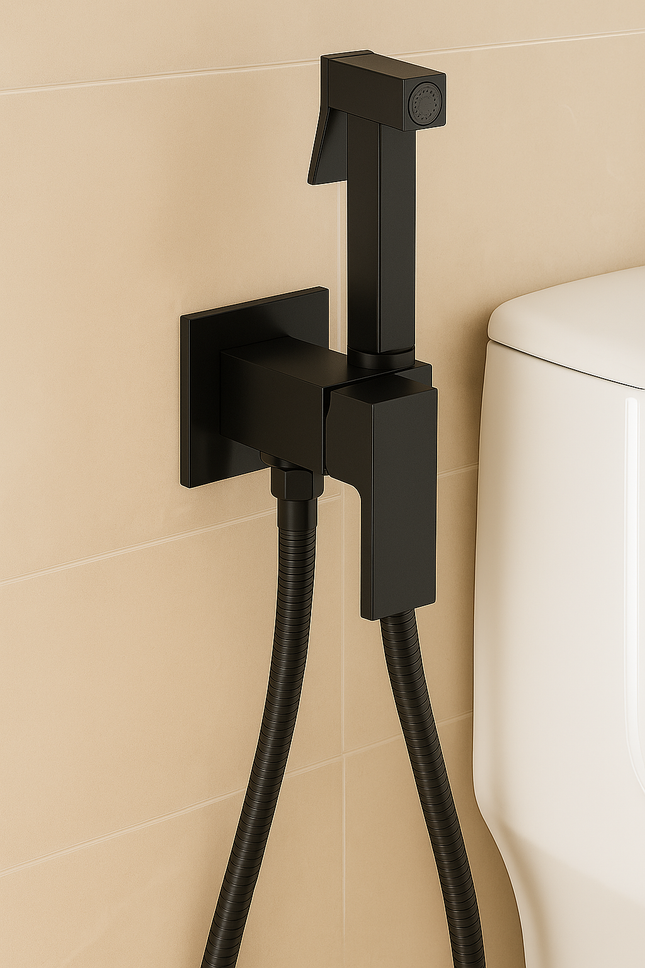 Matte Black Handheld Bidet Sprayer Set – All Copper with Wall Bracket & Hose