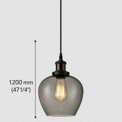 Modern Apple Shape Smoke Glass Pendant Light (2Pcs Pack) – Elegant Hanging Lamp with Edison Bulb for Bedroom, Living Room, or Hotel Decor (200MM, 250MM, 300MM)