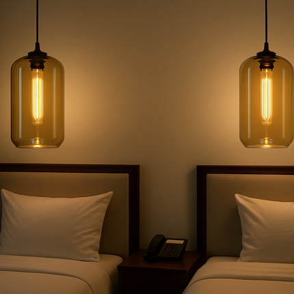 Modern Amber Glass Pendant Light – Cylinder Design with Warm Glow