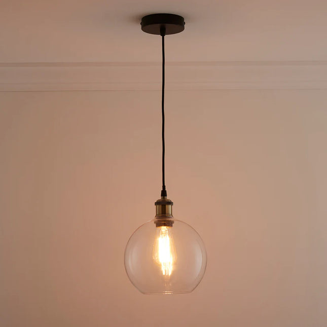 1 light Hanging Glass Ceiling Pendant (2pcs Pack) with Filament Bulb 3 Colors Available Amber, Smokey Grey and Clear